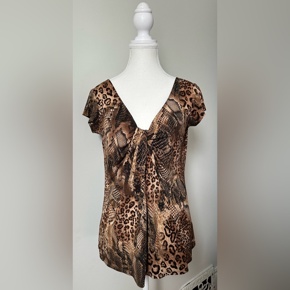 BIANCA NYGARD Y2K Animal Printβ Feminine Short Sleeve Blouse Size 12